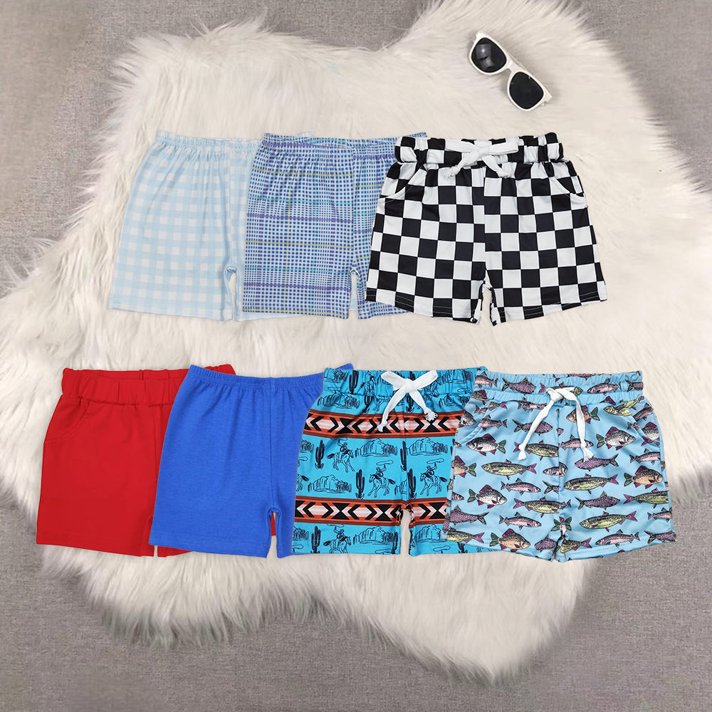 8.19 RTS Sibling Baby Boys Summer Shorts Black plaid pockets kids boys summer shorts