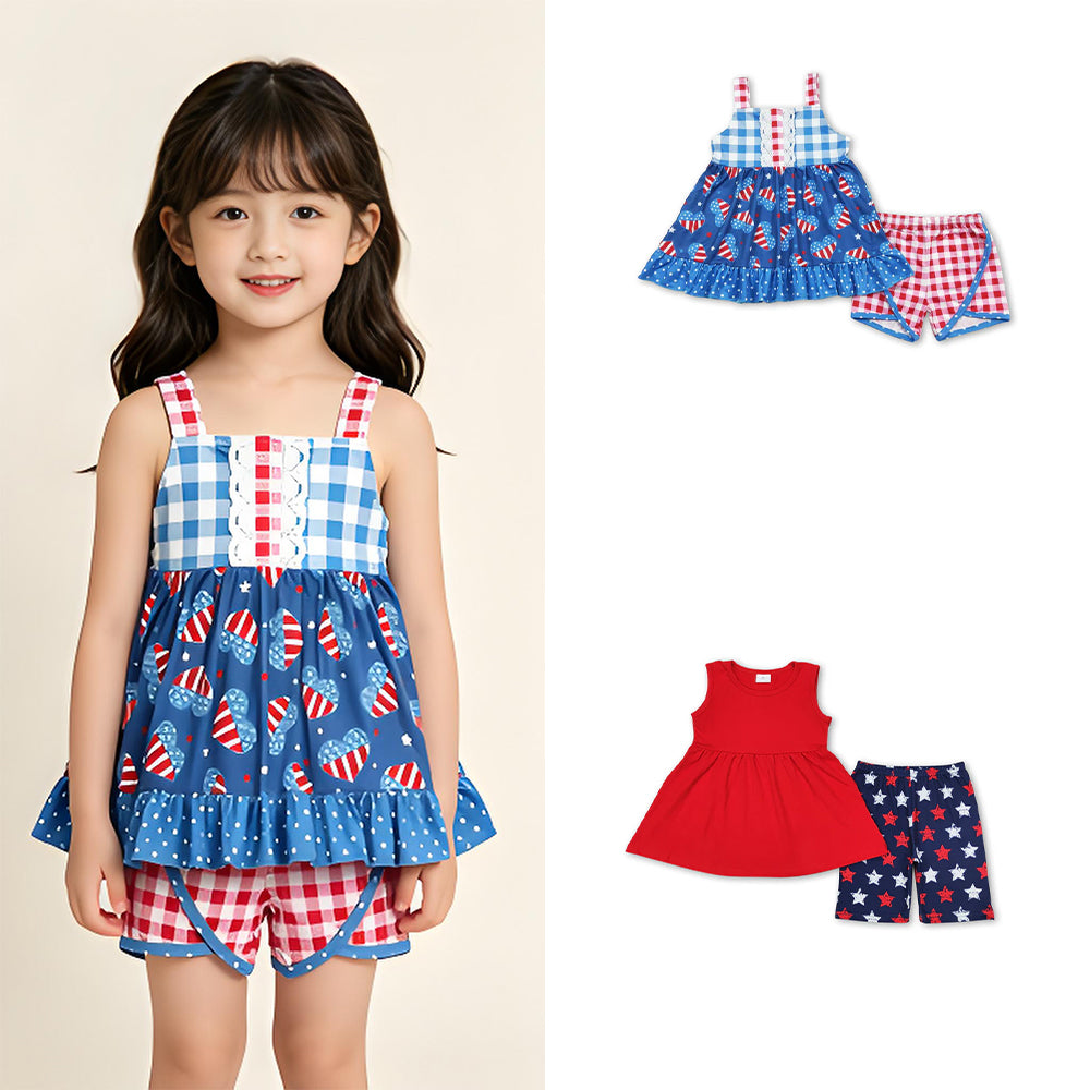 RTS Sibling Star stripe heart tunic shorts girls 4th of july outfits