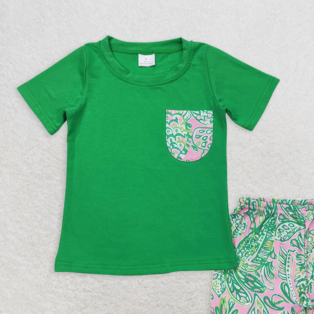 BSSO0839RTS NO MOQ Baby Boys Summer Boys Outfits  Baby Boys Green Short Sleeve Tee Shirts Tops Fishes Shorts Clothes Sets