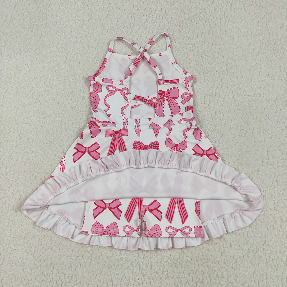 8.19 USA Shop (in stock)GSD2564 Baby Girls Summer Yoga Dress Baby Girls Strap Hot Pink Bows Plaid Activity Wear Yoga Knee Length Dresses