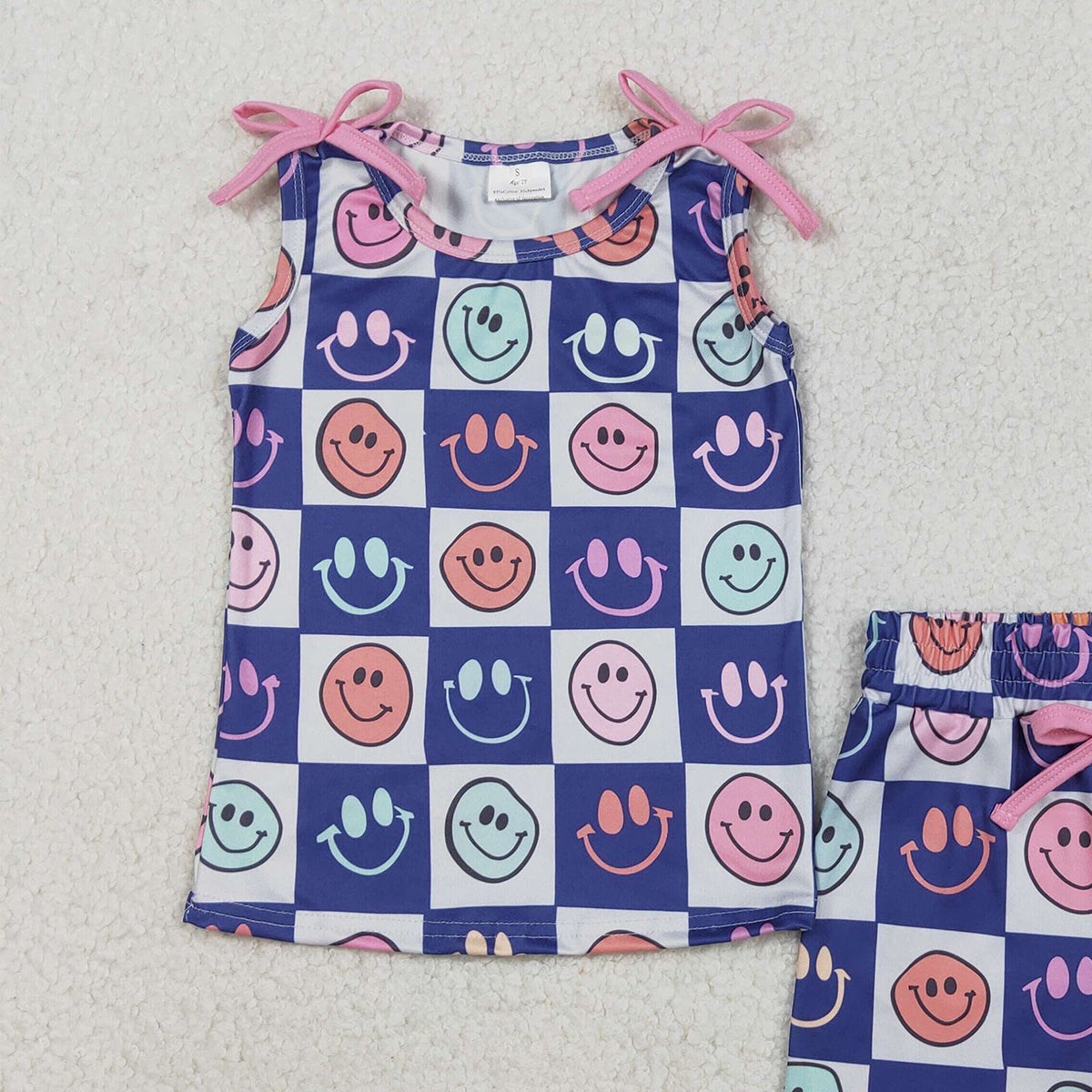 12.6 RTS NO MOQ （In stock）GSSO2831 Baby Girls Colorful Smiles Checked Top Pockets Shorts Clothes Sets