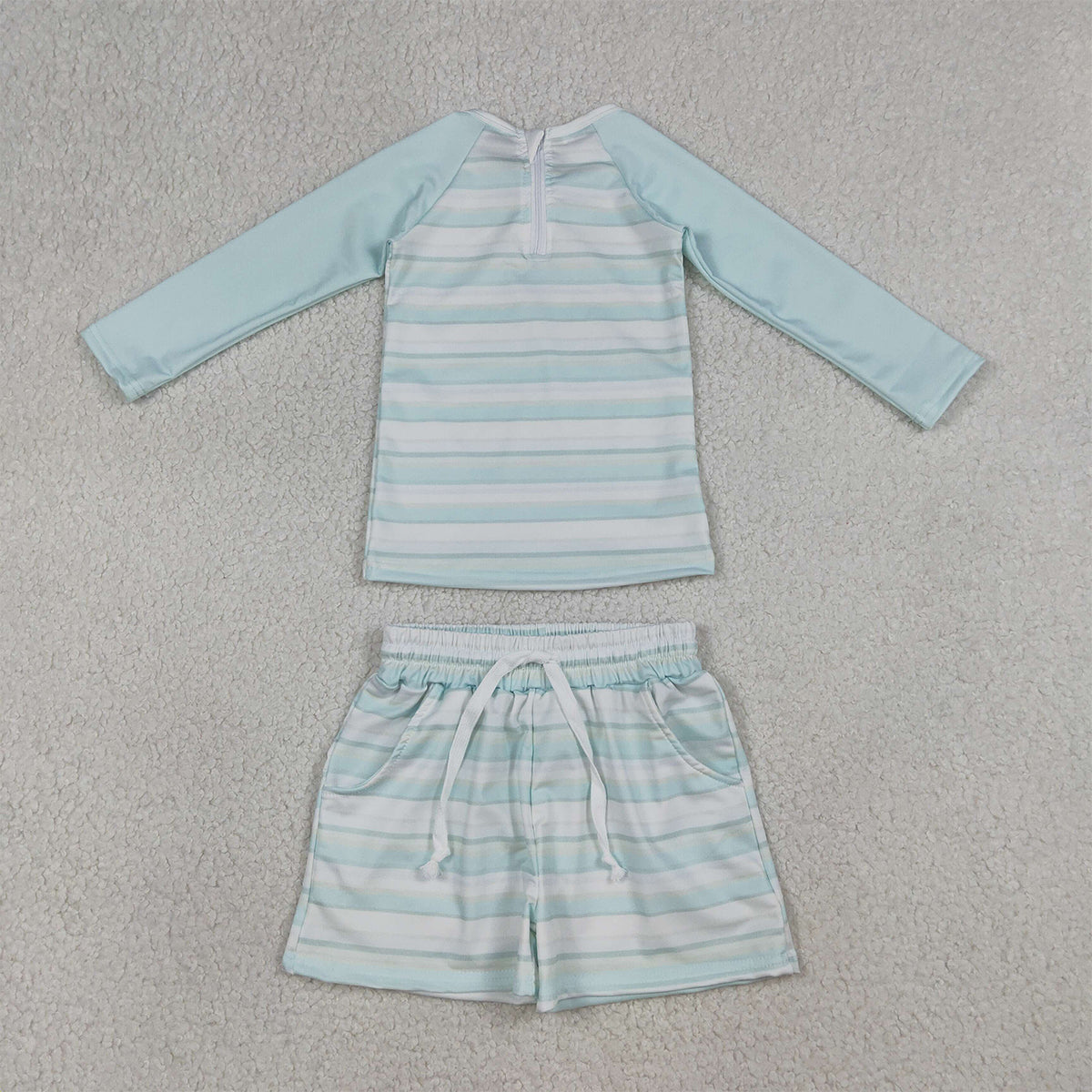 3.17 RTS NO MOQ （In stock）S0649 Baby Boys Summer Fashion Light Blue Stripe Top Pockets Shorts Swimsuits