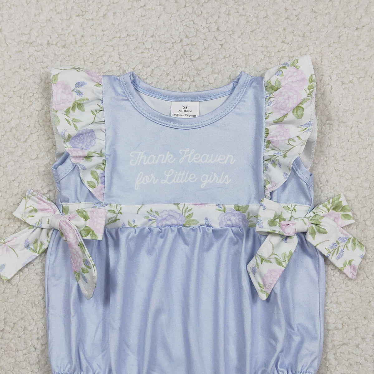 3.3 RTS NO MOQ （In stock）SR3506 Children's Fashion Romper Baby Thank Heaven Little Girls Floral Bows Ruffle Rompers