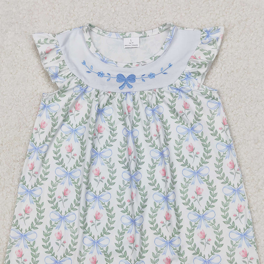 4.17 GSD1779 RTS NO MOQ Embroidered bow pattern flower leaf flying sleeve dress