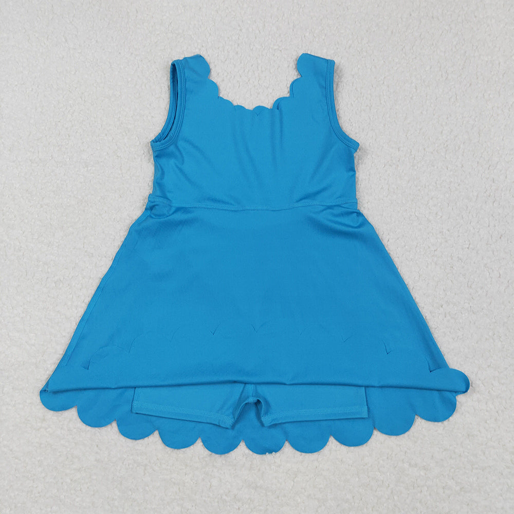 7.23  GSD2375 RTS NO MOQ Baby Girls Summer Yoga Dress Baby Girls Hot Blue Sleeveless Yoga Knee Length Dresses