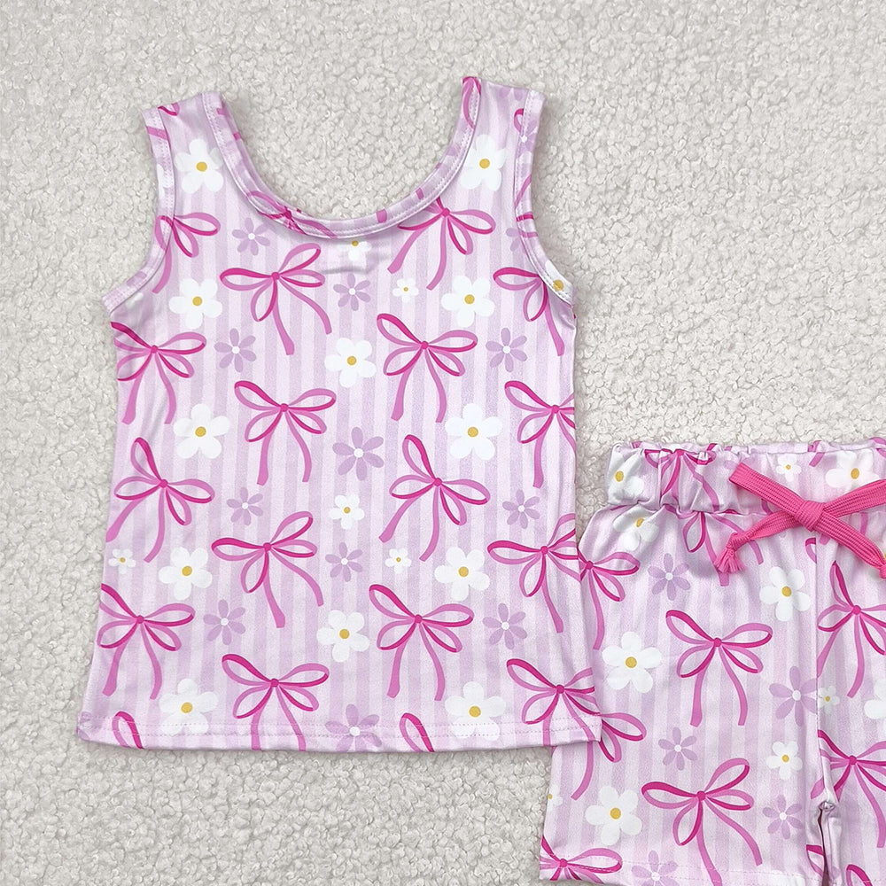 7.19 GSSO2479RTS NO MOQ Baby Girls Outfits baby girl clothes yoga floral bow sleeveless shorts set
