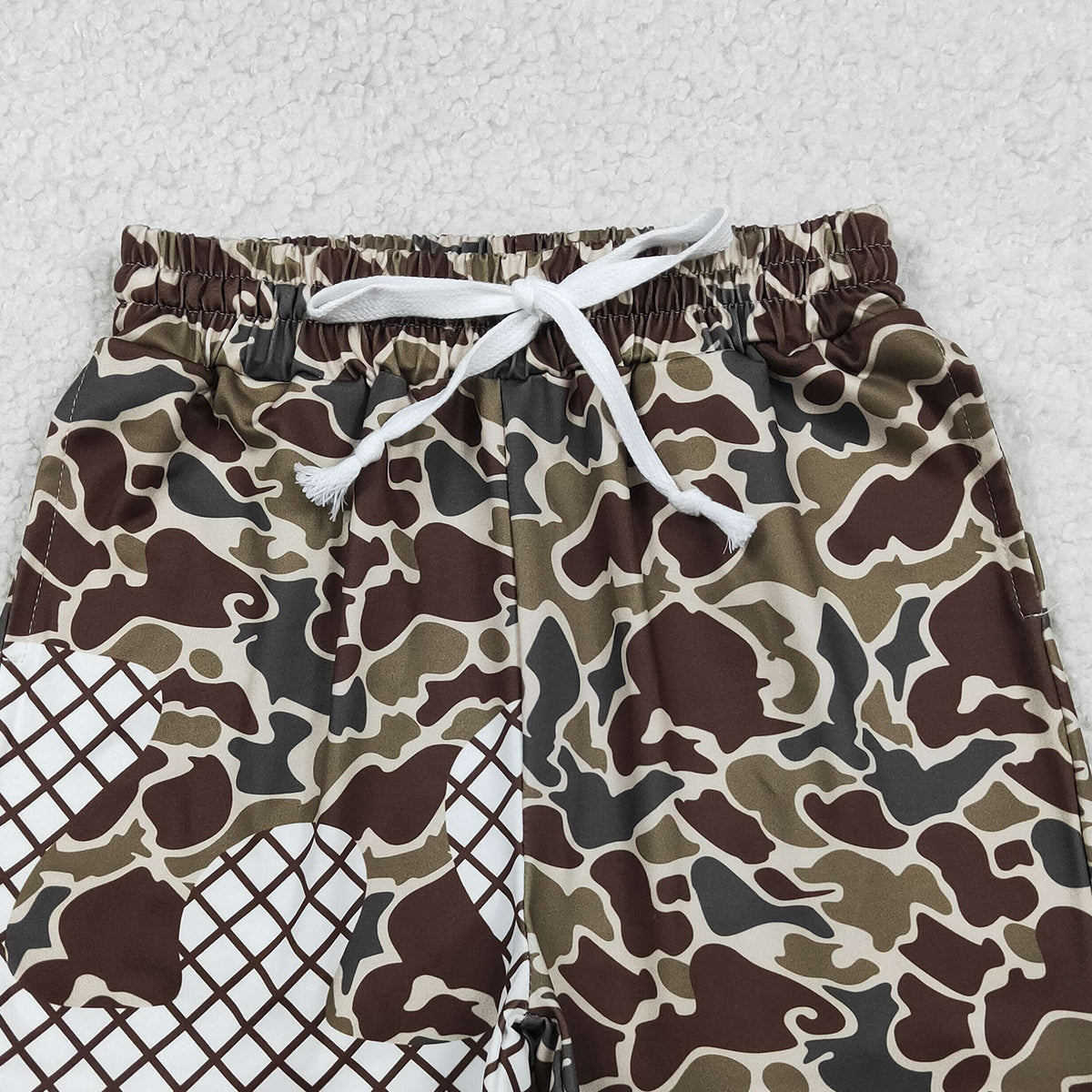 3.27  RTS NO MOQ （In stock）SS0814 Baby Boys Summer Dark Brown Camo Drip Team Shorts Bottom