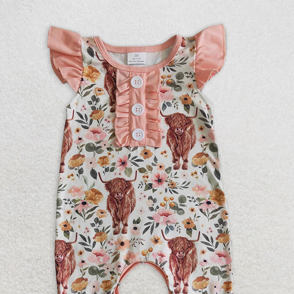 USA Shop (in stock) SR0010  Baby Girls Summer Rompers Baby girls western highland cow print romper