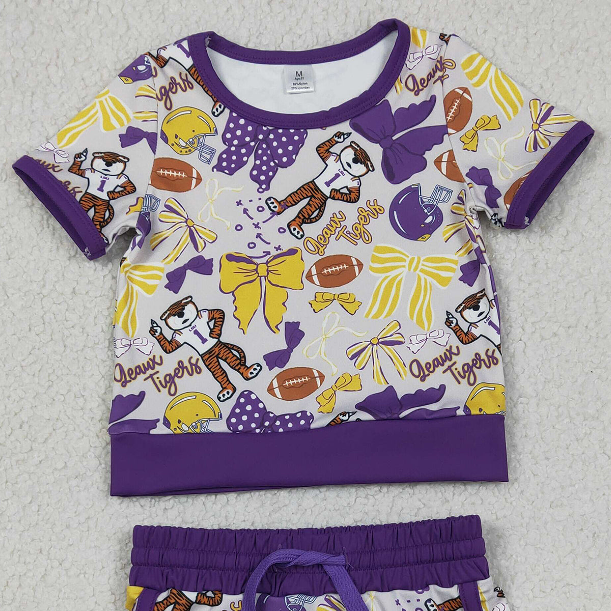 GSD3695 RTS NO MOQ （In stock ）Baby Girls Bow Football  Top Skirt Short Team Yoga Active Clothes Sets