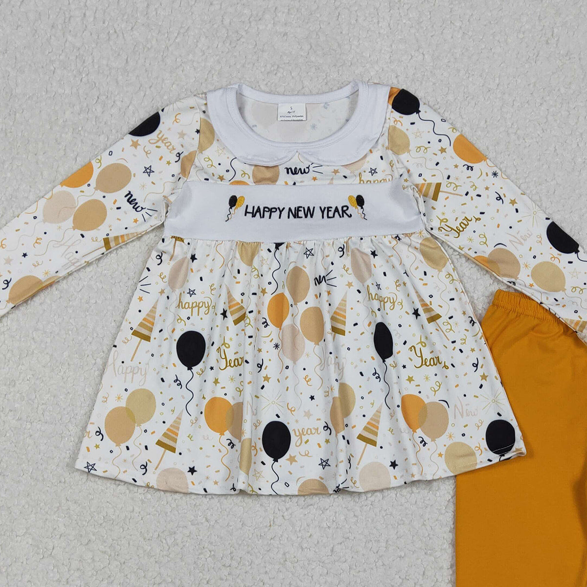 11.1 RTS NO MOQ （In stock）GLP2901 Embroidery Happy New Baby Girls Year Balloons Tunic Leggings Clothes Sets