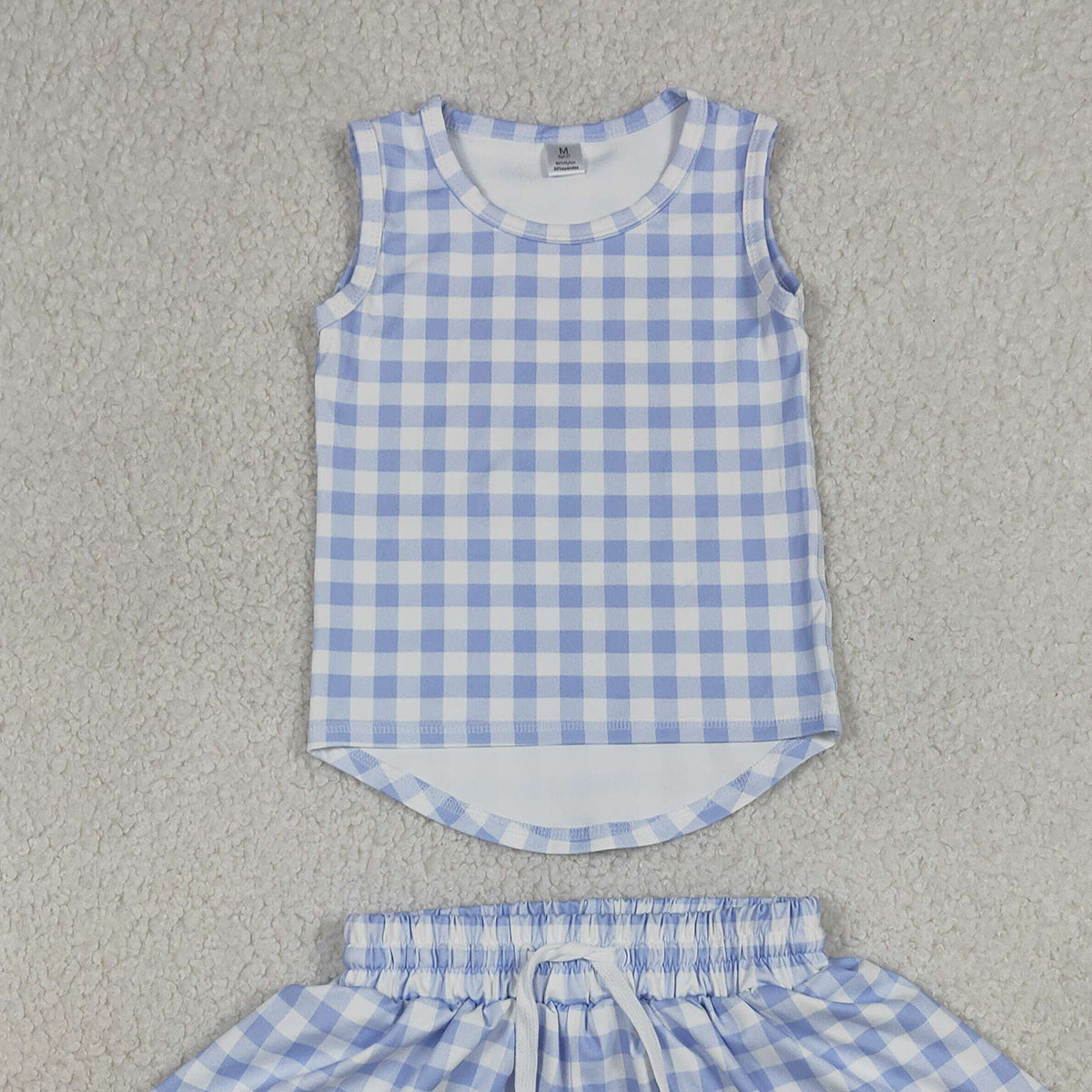 4.15 GSSO3479 RTS NO MOQ （In stock ）Sleeveless blue plaid top shorts girls active wear set