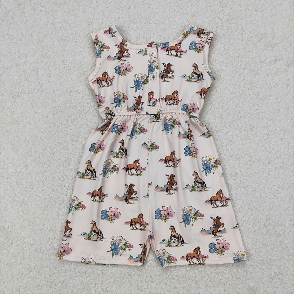 4.14 SR2695 RTS NO MOQ Sleeveless horse rodeo floral western girls jumpsuit