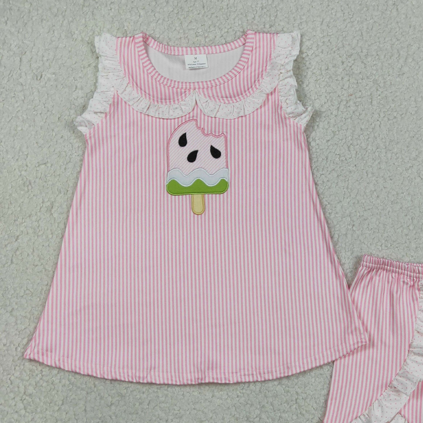 GSSO3238 RTS NO MOQ （In stock ）Pink stripe popsicle top shorts kids girls summer outfits