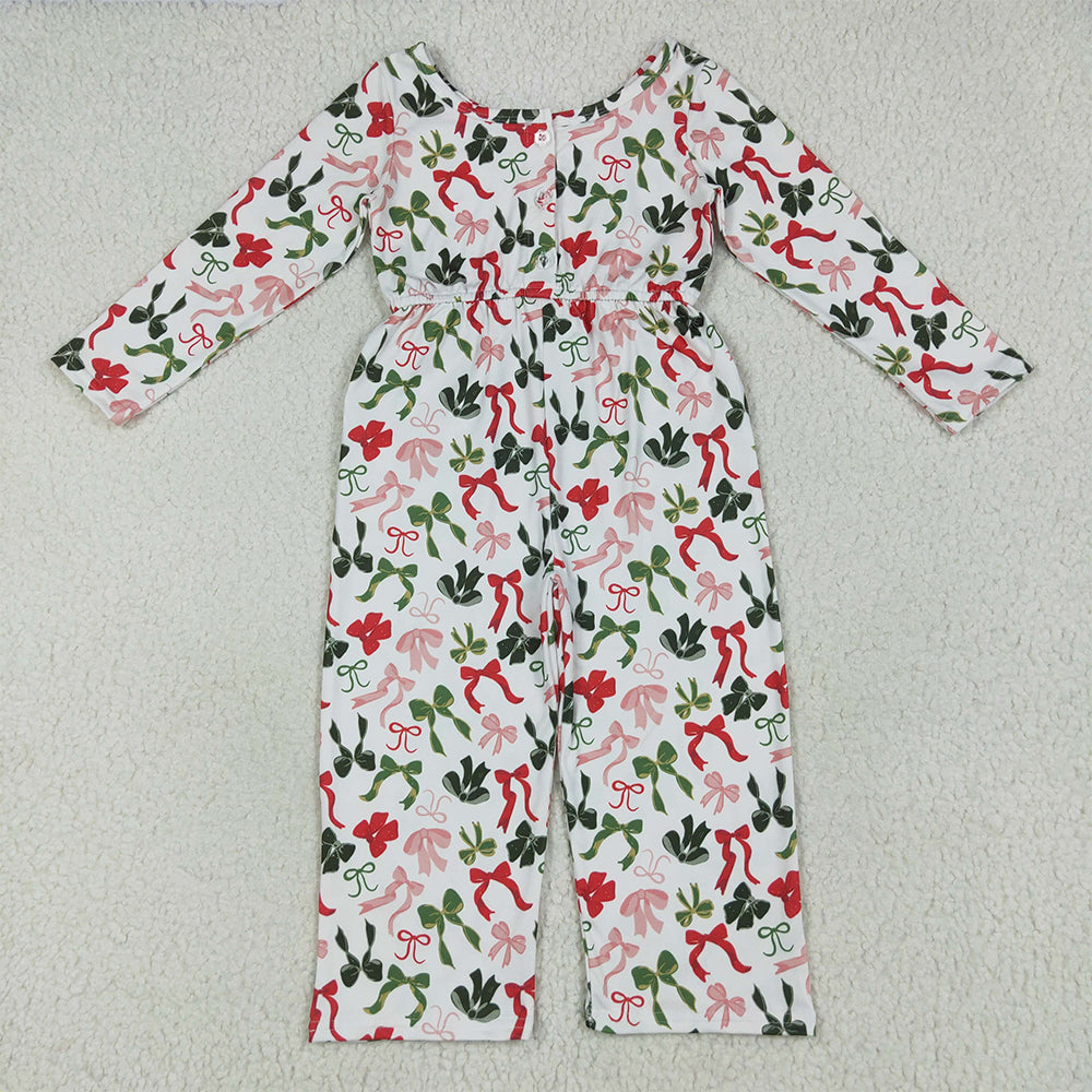 7.10 LR2192RTS NO MOQ Baby Girls Winter Jumpsuits Baby Girls Long Sleeves Colorful Bows Pockets Christmas Jumpsuits