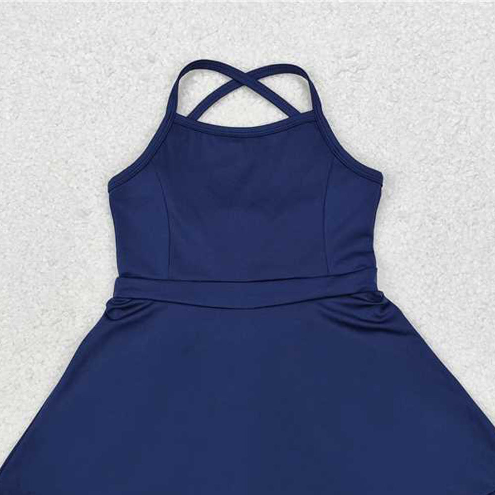 USA Shop (in stock)S0456  Baby Girls Summer Swimsuits Baby Girls Navy Athletic Active Wear Knee Length Dresses