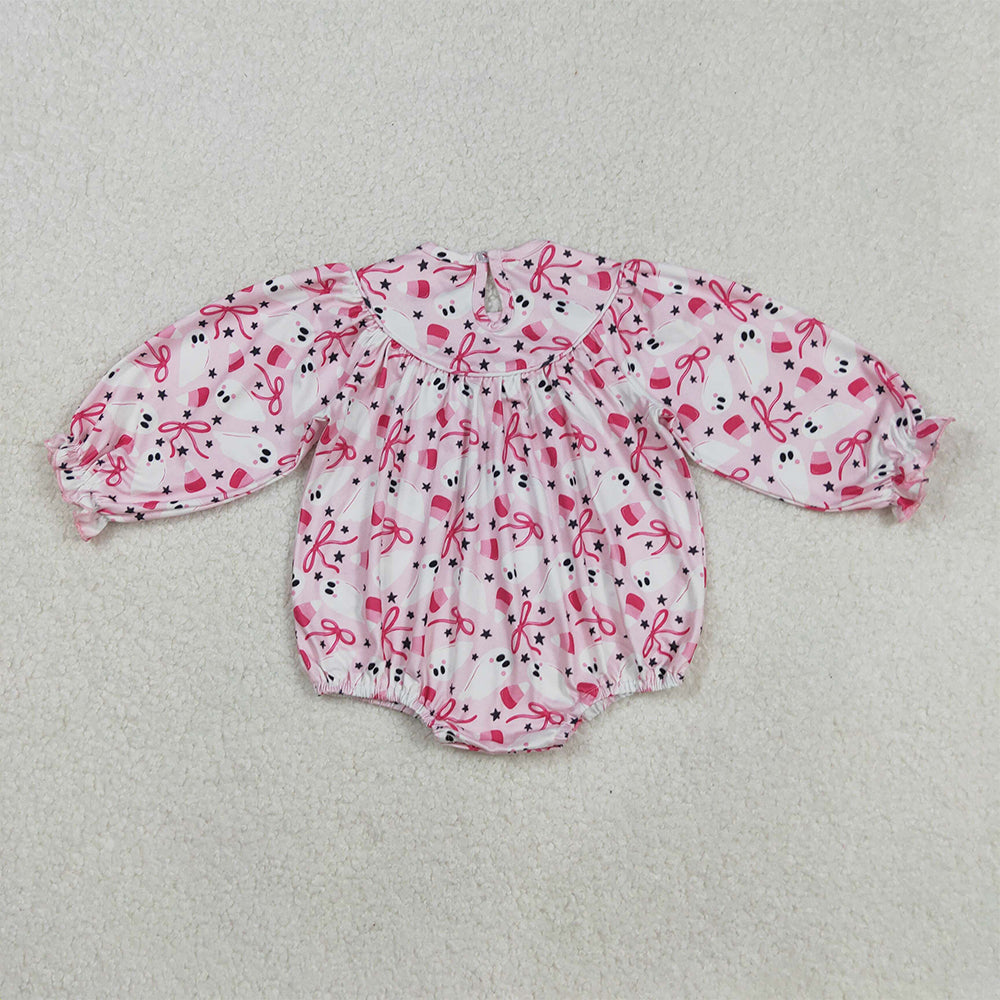 RTS NO MOQ （In stock）LR2216 Baby Girls Winter Rompers Pink Flowers Smocked Rompers Thanksgiving Turkey Outfit Cute Baby Girl Clothing Holiday Rompers