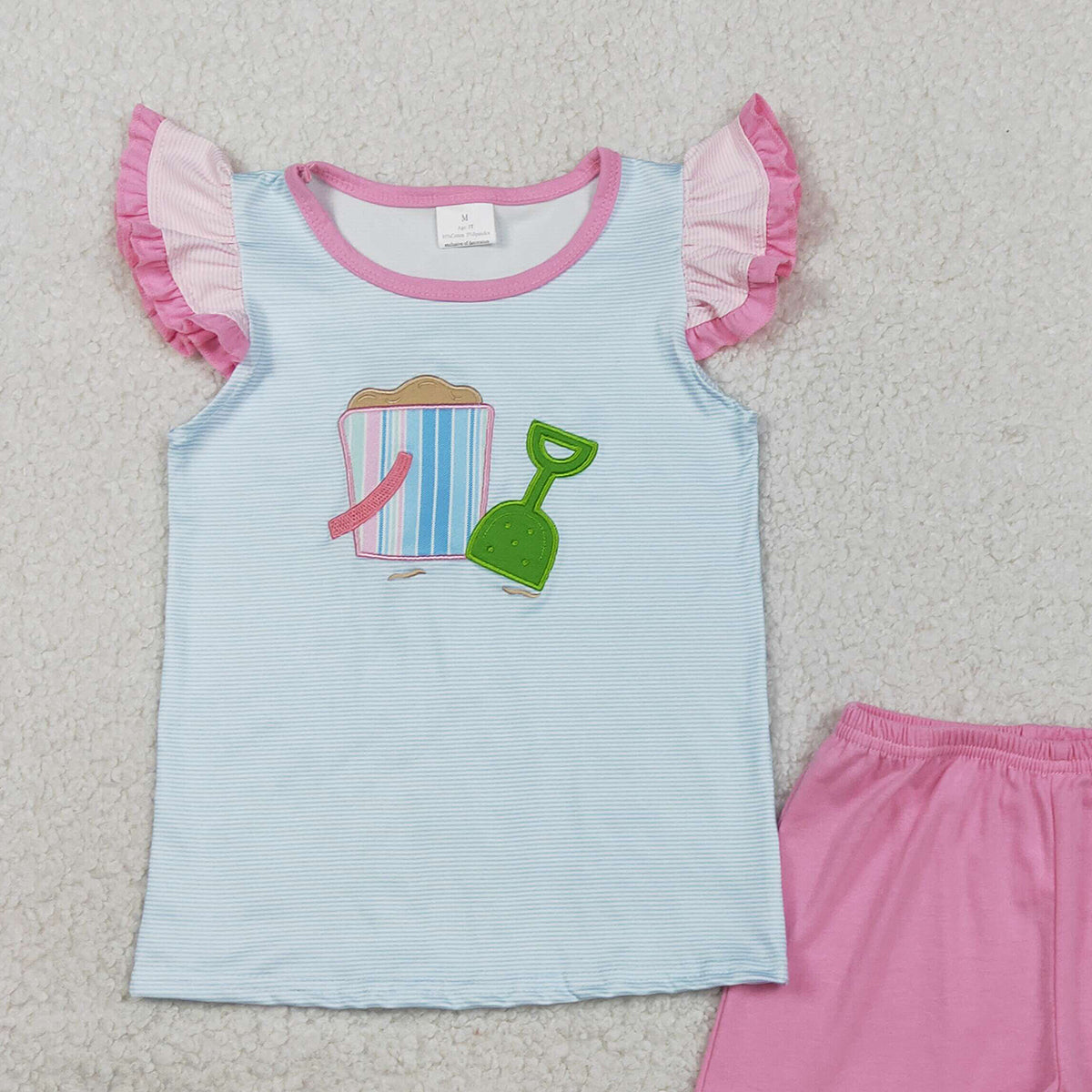 2.9 RTS NO MOQ （In stock）GSSO2991 Kids Clothing for Girls Baby Girls Embroidery Flutter Sleeve Top Ruffle Shorts Clothes Sets