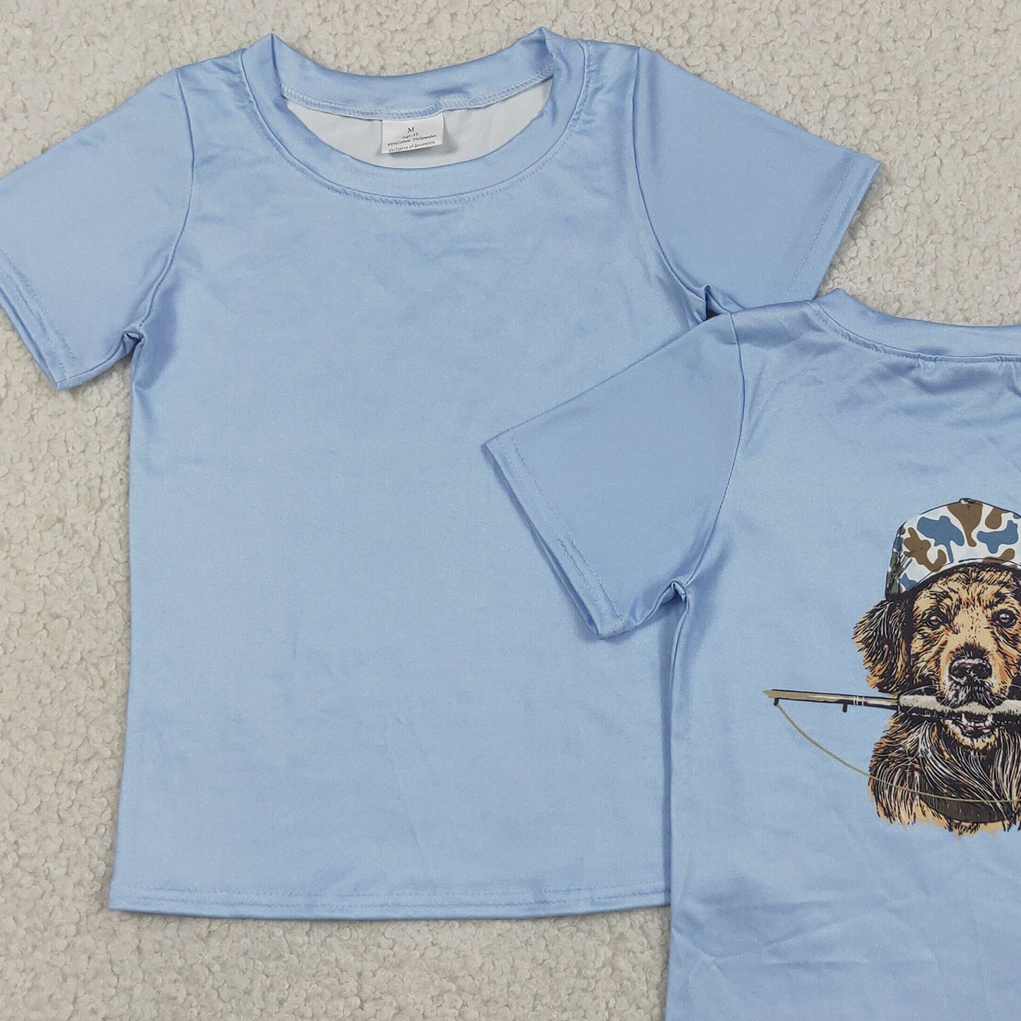 BT1761 RTS NO MOQ （In stock ）Short sleeves light blue camo dog kids boys shirts