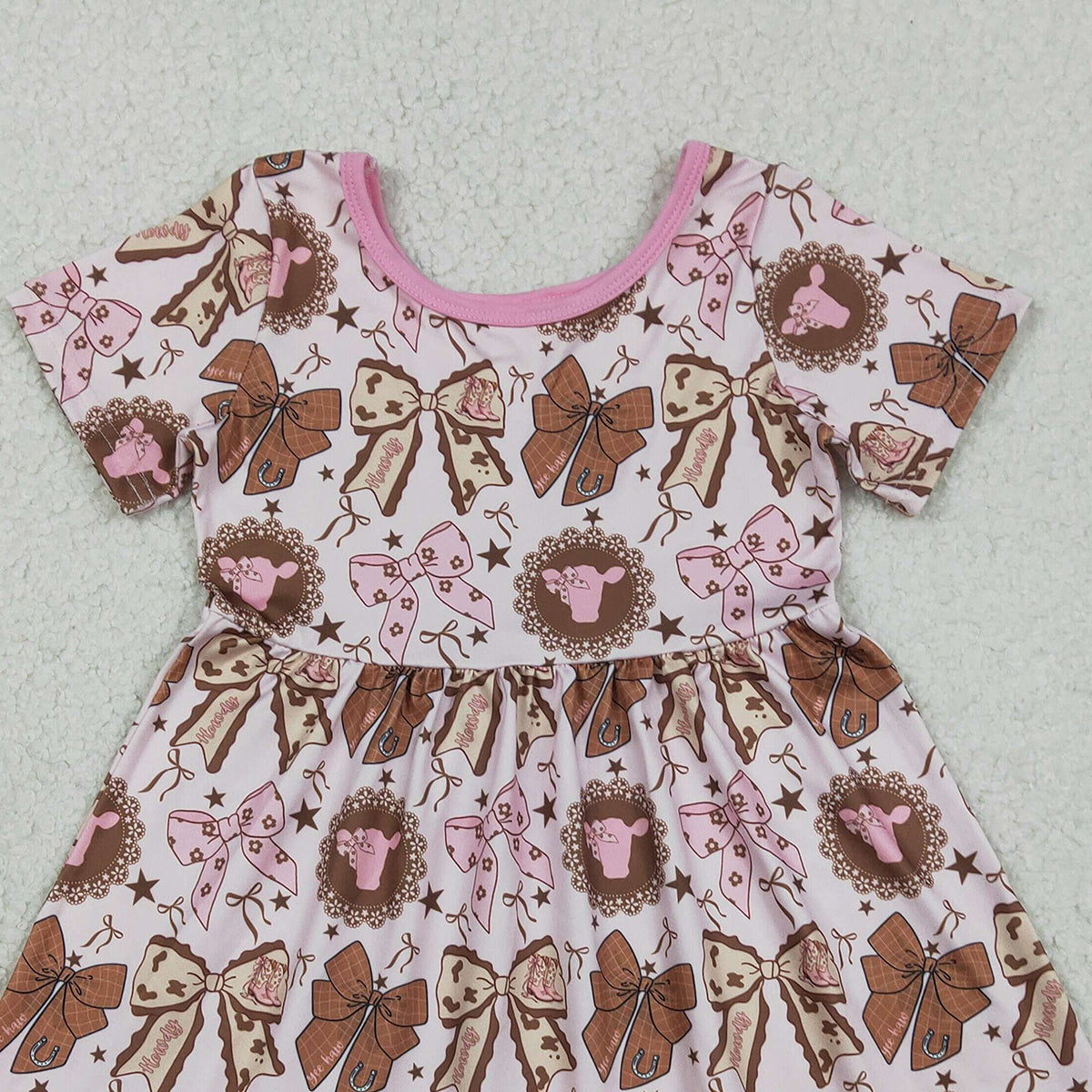 1.6 RTS NO MOQ （In stock）GSD3384 Baby Girls Flowers Highland Cows Western Ruffle Knee Length Dresses