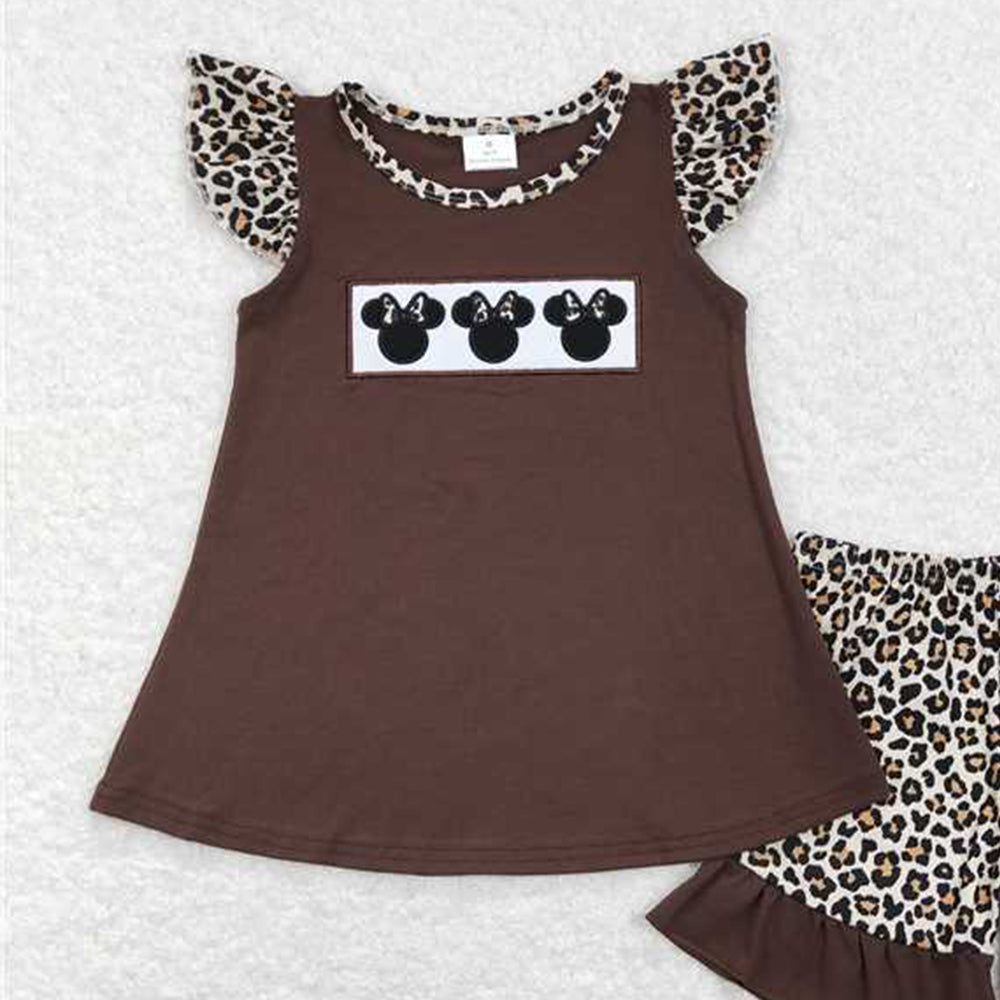 GSSO0424 New Rts No Moq 8-9 Days By Air Arrived it Brown mouse top leopard shorts girls summer clothing