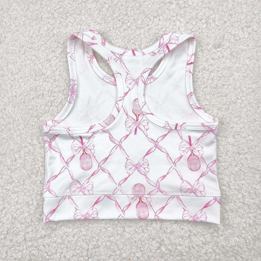 GT0883 RTS NO MOQ Baby Girls Summer Yoga Tops Baby Girls Pink Tennis Bows Yoga Vest Tops