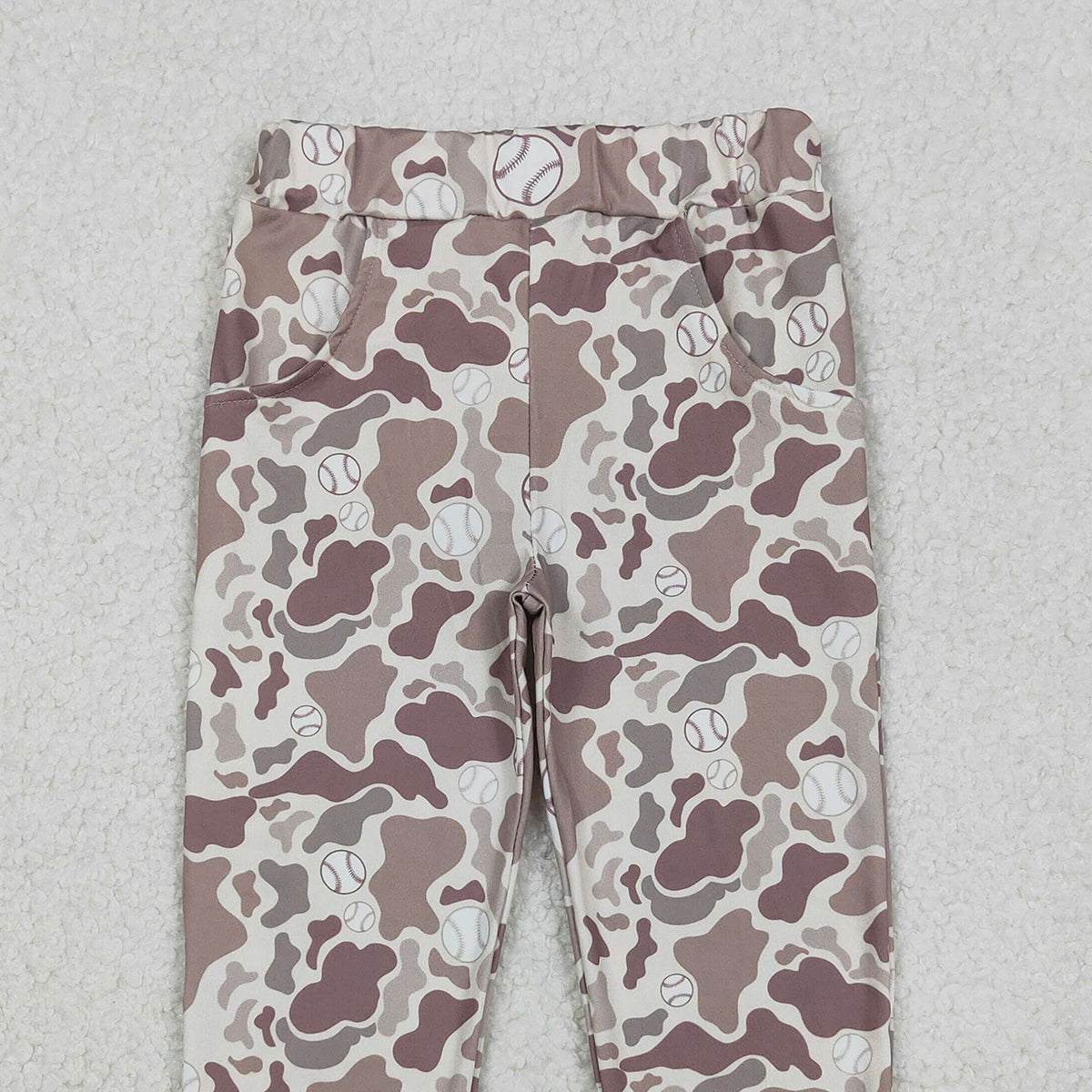 10.27 RTS NO MOQ （In stock）P0875 Baby Boys Pants Baby Boys Khaki Camo Baseballs Team Pockets Leggings Pant Bottom
