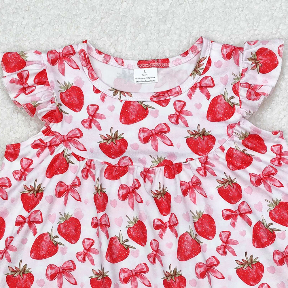 GSD1811Baby Girls Dress with Flutter Sleeves And Strawberry Bow Cute And Fashionable Kids Clothing for Girls