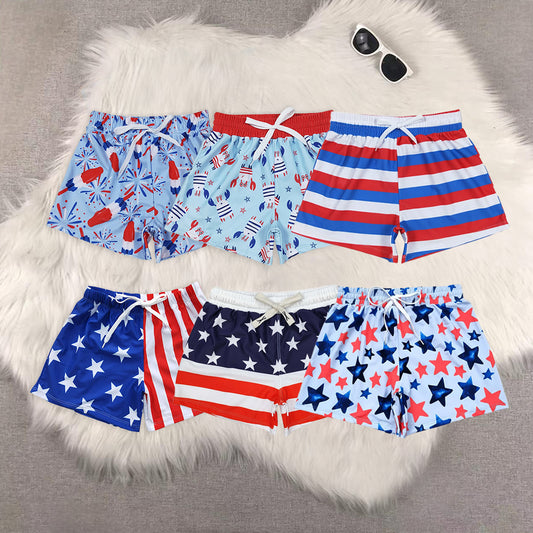 8.19 RTS Sibling Baby Boys Summer Swimsuits Red blue stripe kids boy 4th of july swim trunks