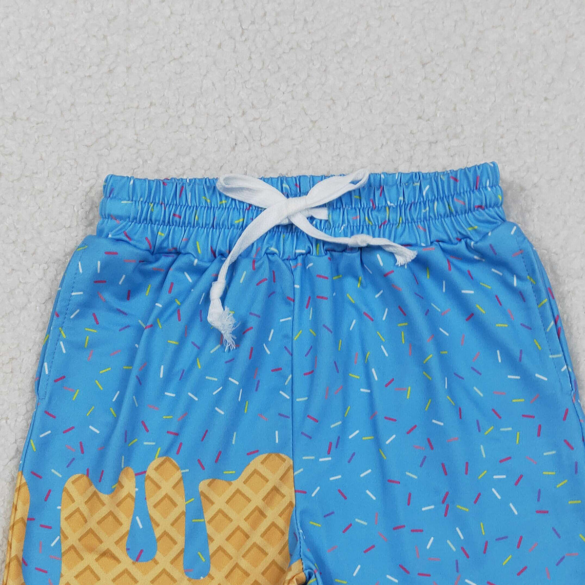 10.30 RTS NO MOQ （In stock）SS0619 Baby Girls Blue Ice Cream Drip Summer Shorts Bottoms