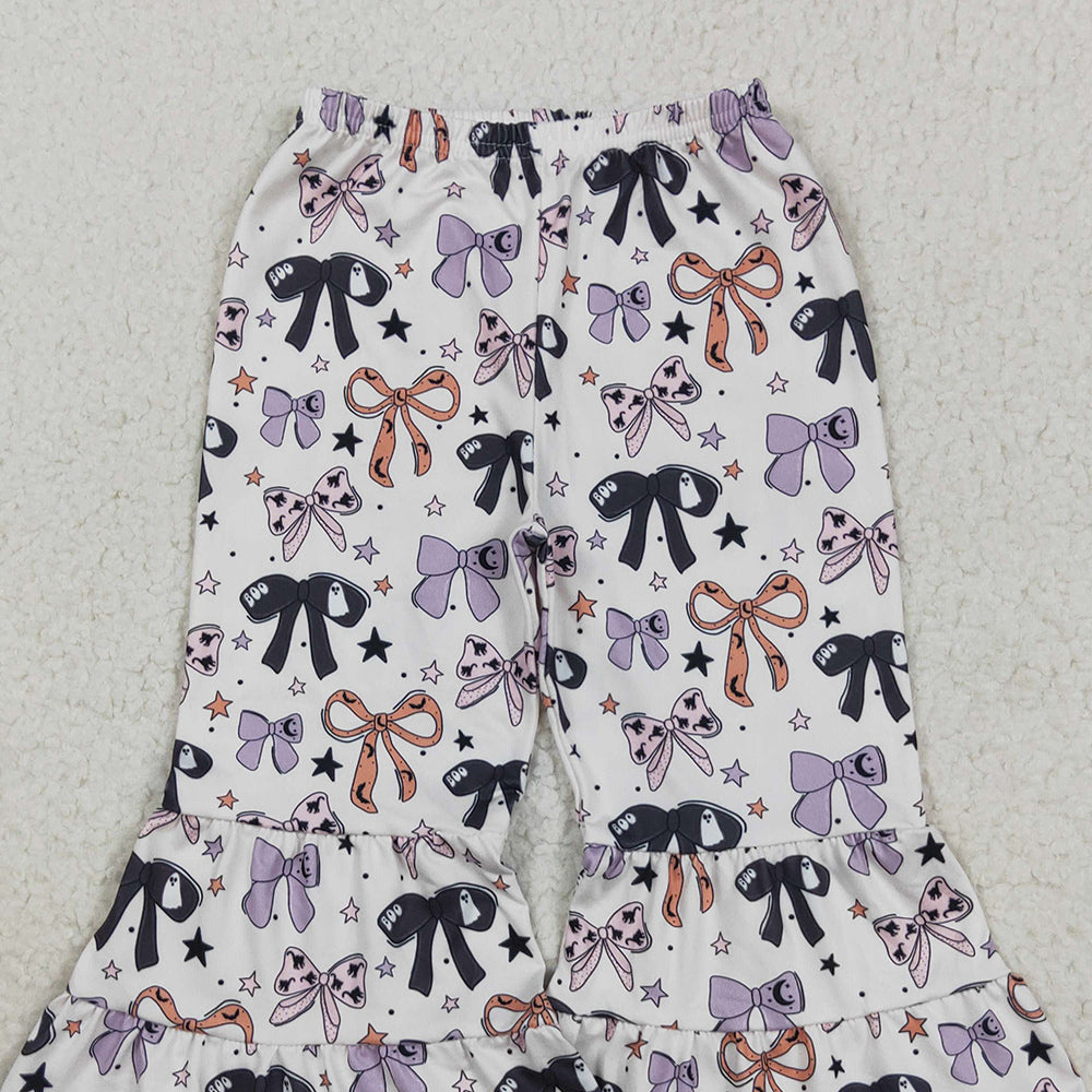RTS NO MOQ （In stock）P0783 Baby Girls PantsBaby Girls Colorful Bows Stars Plaid Bell Bottom Pants