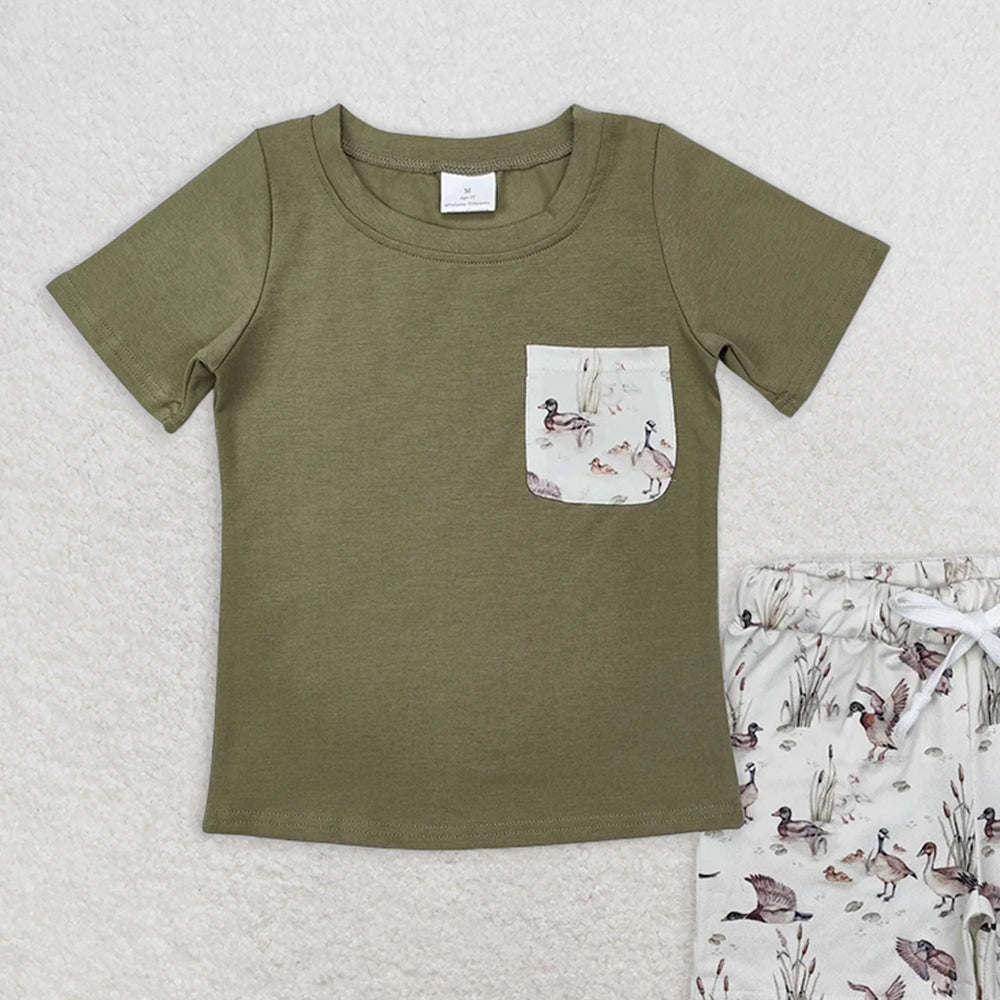 BSSO1175RTS NO MOQ Baby Boys Summer Boys Outfits Duck pocket short sleeves top shorts kids boys clothing