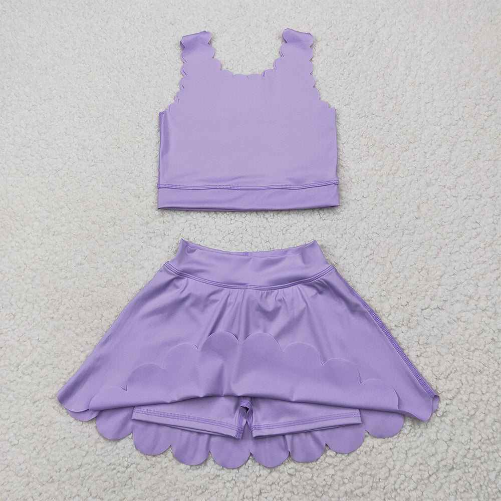 4.09 GSD2095 RTS NO MOQ Baby Girls Summer Outfits Baby Girls Lavender Sleeveless Top Skirt Yoga Set