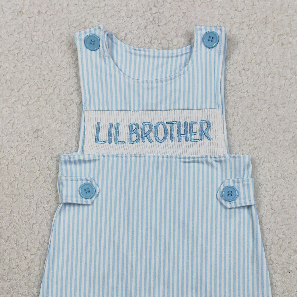 2.4 RTS NO MOQ （In stock）SR3592 Embroidery Little Brother Baby Boys Sleeveless Blue Stripe Rompers
