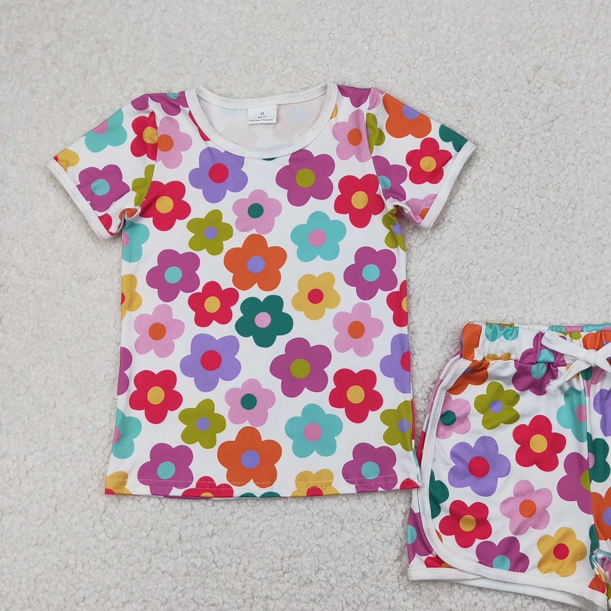 4.11 GSSO2142 RTS NO MOQ Baby Girls Summer Outfits Baby Girls Short Sleeves Colorful Flowers Top Short Set
