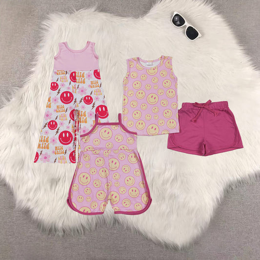 RTS Sibling Baby Girls Sleeveless smile top hot pink shorts girls summer clothes