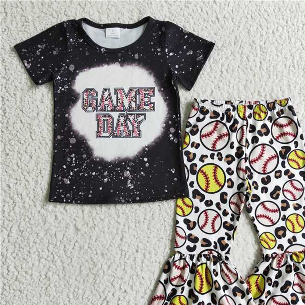 GSPO0214 RTS NO MOQ Baby Girls Spring Outfits Girls' GAME DAY baseball short-sleeved and long-pants suit