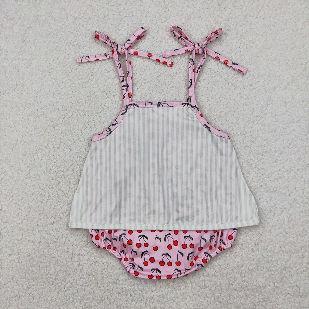 4.23 SR2279 RTS NO MOQ Baby Girls Summer Rompers Baby Infant Girls Cute Cherry Straps Rompers