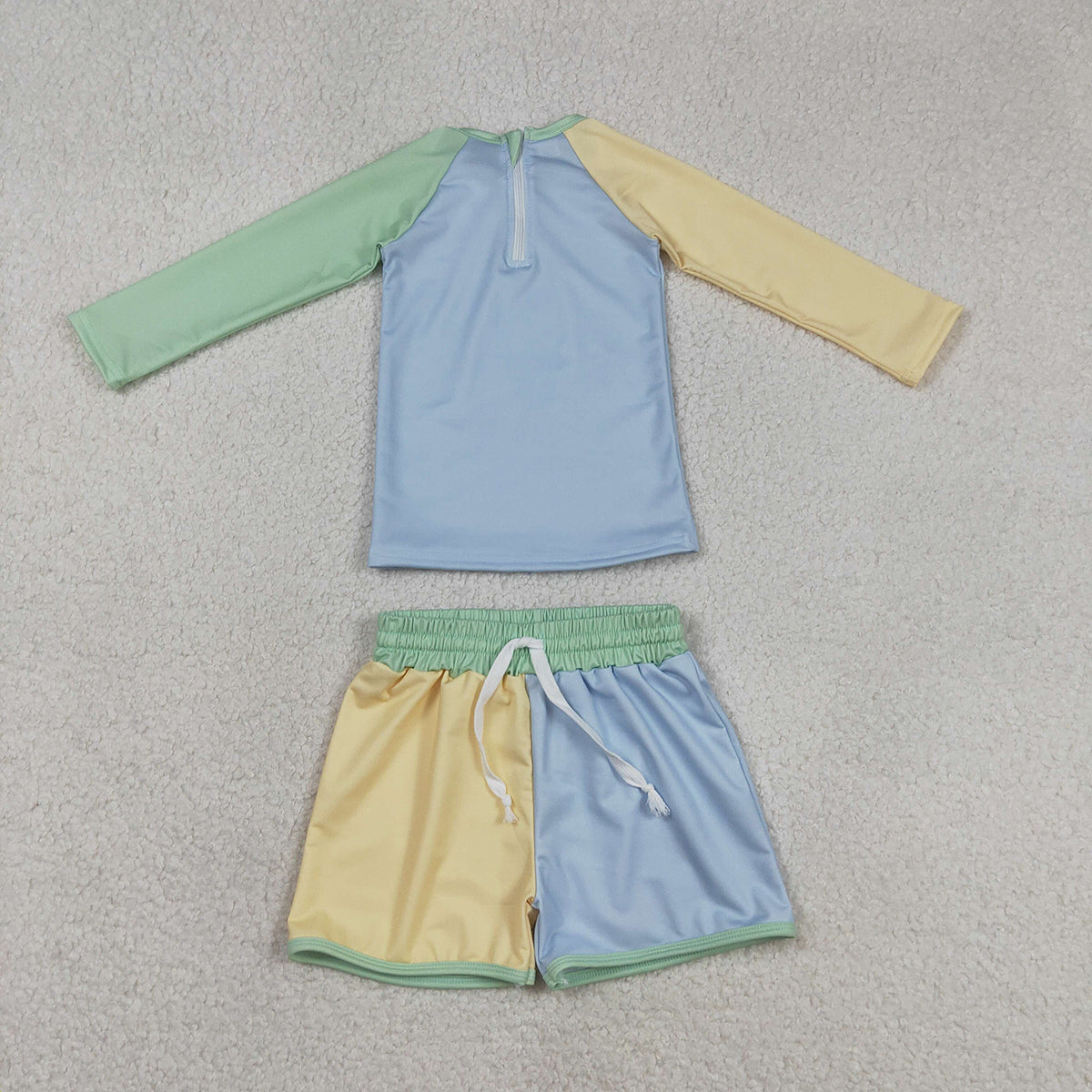 3.21 RTS NO MOQ （In stock）S0634 Kids Clothing for Baby Boys Long Sleeve Yellow Aqua Blue Shirts Top Shorts Swimsuits