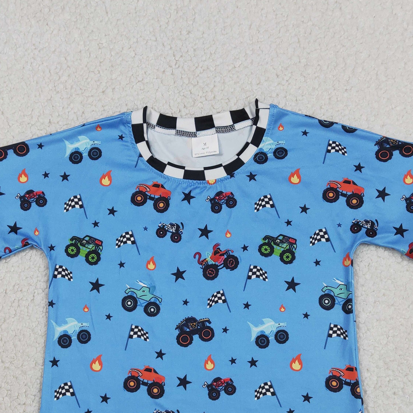 RTS BT1496+SS0736 Baby Boys 4th of July Car Flag Print Top And Shorts Set