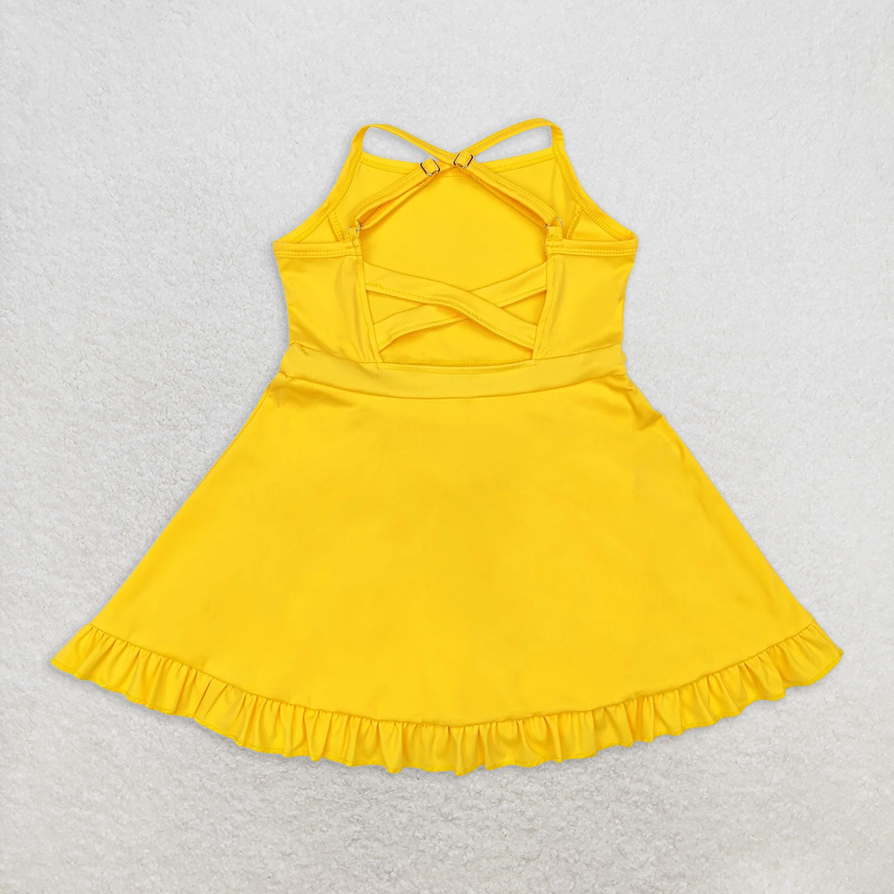 USA Shop (in stock)S0455  Baby Girls Summer Swimsuits  Yellow straps ruffle baby girls summer active wear