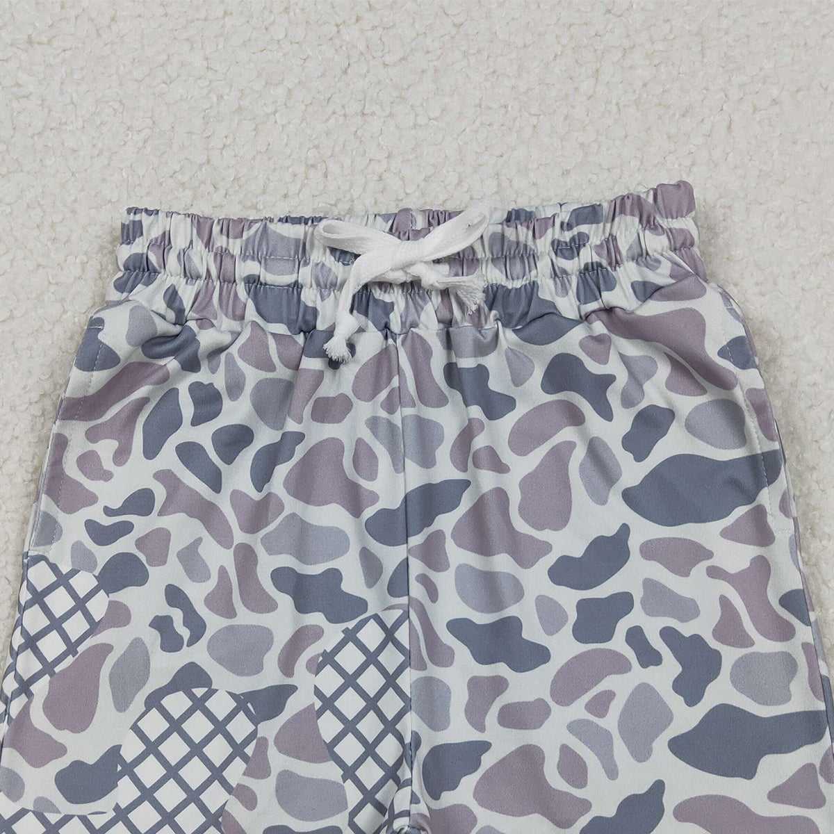 10.29 RTS NO MOQ （In stock）SS0651 Baby Boys Summer Shorts Baby Boys Grey Camo Drip Team Shorts Bottom