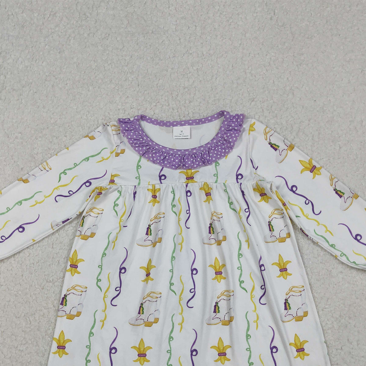 10.14 RTS NO MOQ （In stock）GLD0947 Baby Girls Winter Dress Baby Girls Mardigras Anchors Stripe Collar Knee Length Dresses