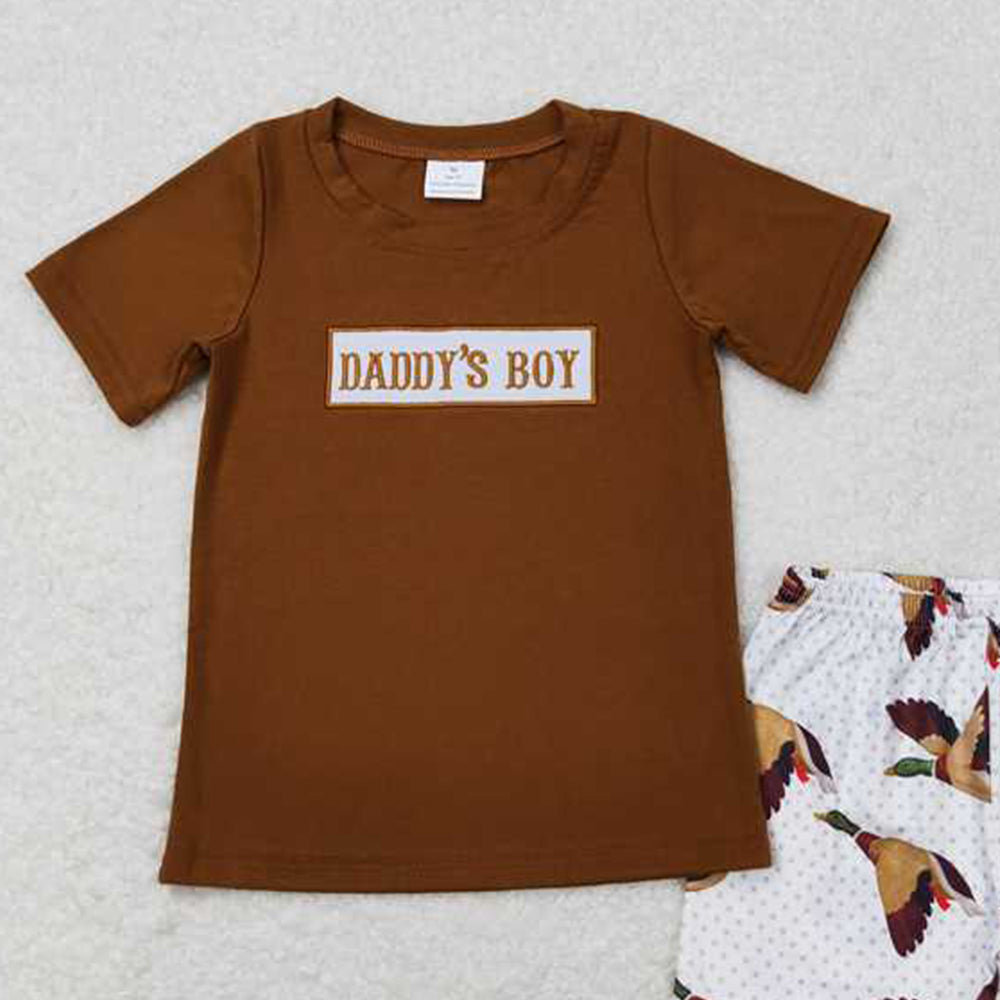 5.16  BSSO0719  RTS NO MOQ Daddy's boy shirt duck shorts boys summer outfits