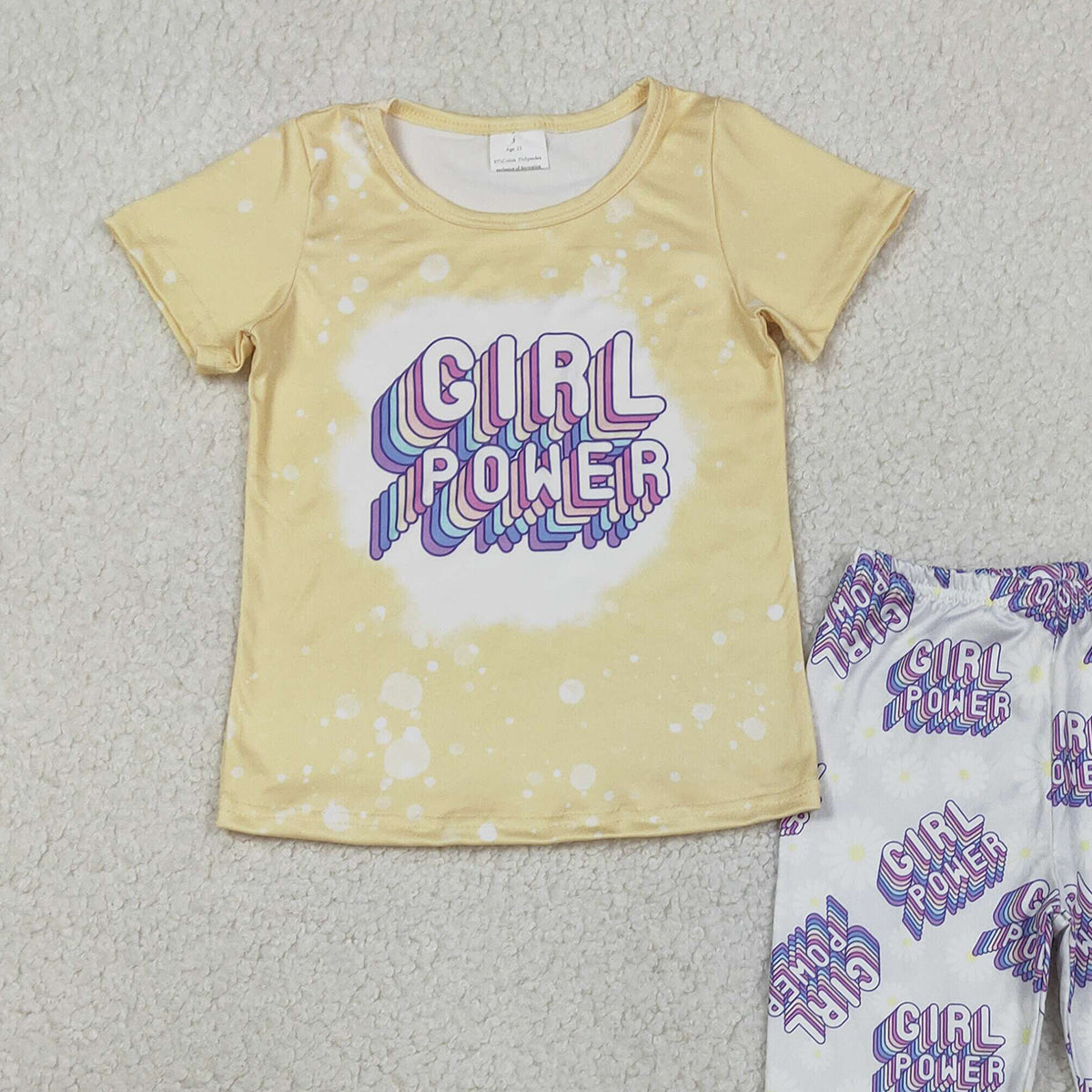 2.2 RTS NO MOQ （In stock）GSPO1092 Baby Girl Power Short Sleeve Shirt Top Bell Bottom Pants Clothes Sets