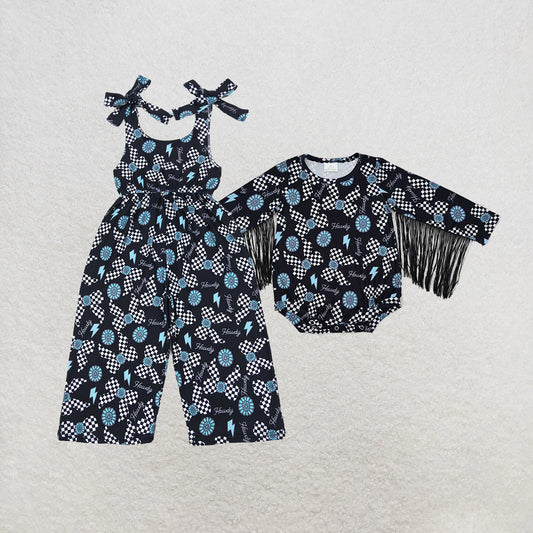 6.07   Western Baby Romper Turquoise Plaid Bow Howdy Tassels Design Comfortable Cotton Outfit for Infants