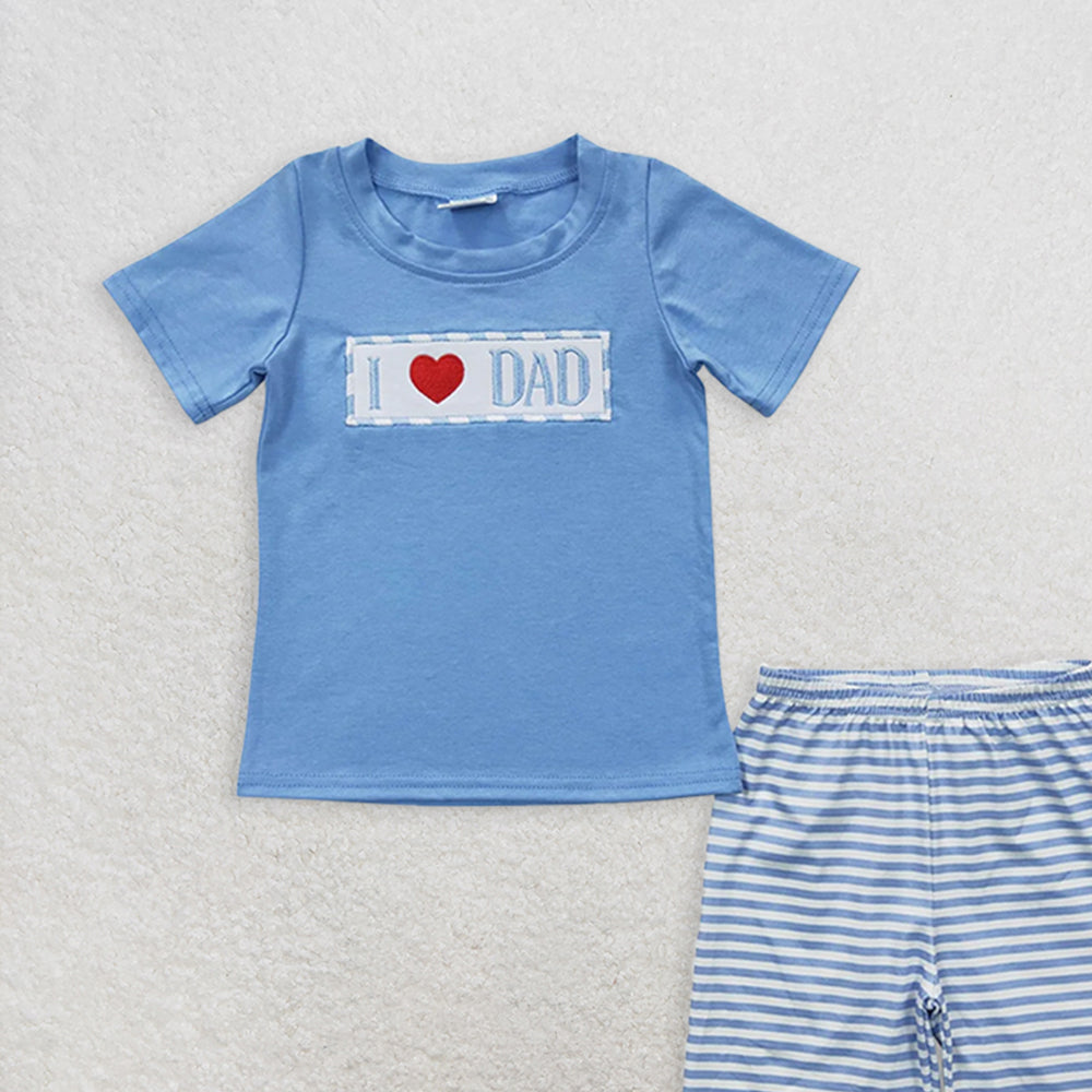 BSSO0172RTS NO MOQ  Baby Boys Summer Boys Outfits Baby Boys I love Dad Summer Shorts Clothes Sets