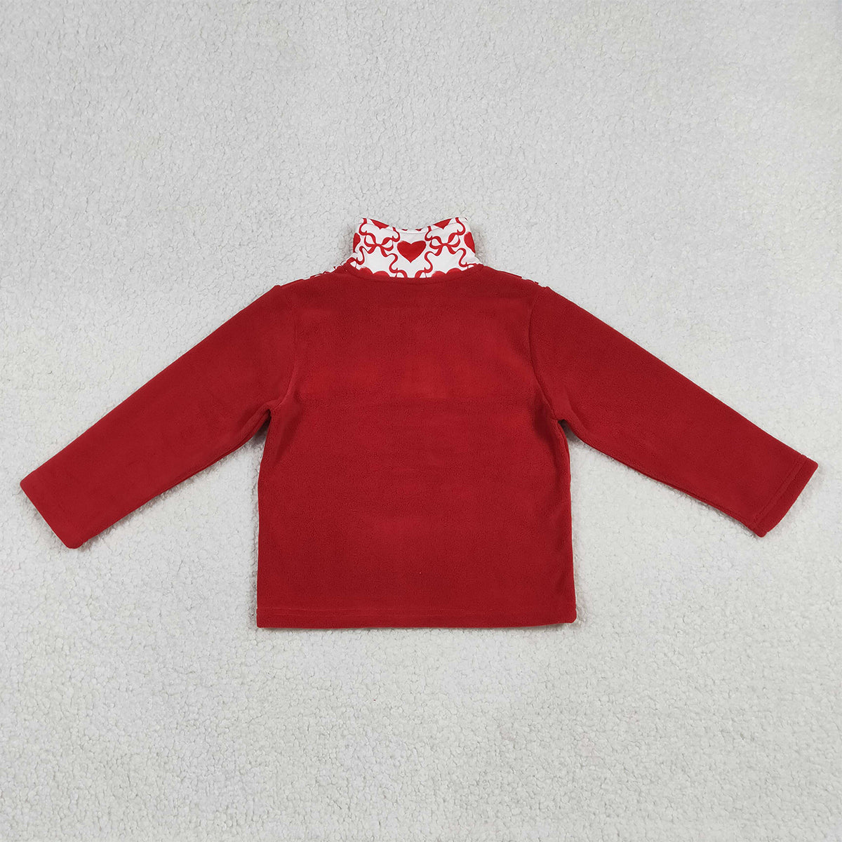 12.23 RTS NO MOQ （In stock）GT1505 Baby Girls Red Long Sleeve Bows Hearts Checked Valentines Zipper Sweater Top