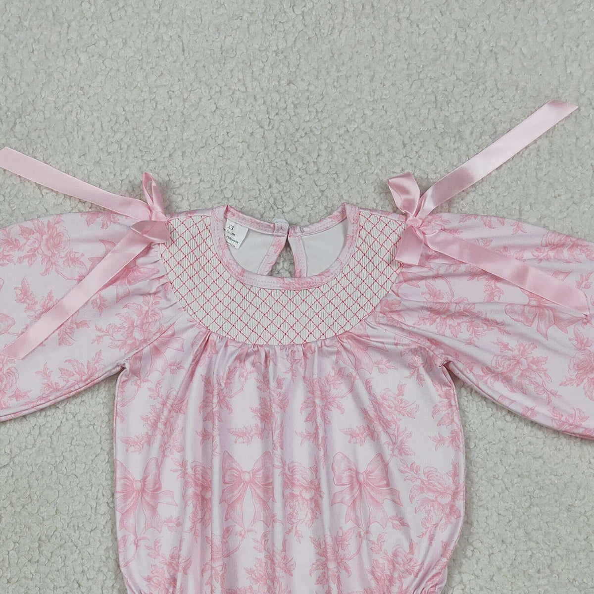 4.1 RTS NO MOQ （In stock）LR2932 Long sleeves pink smocked bow floral baby girls romper