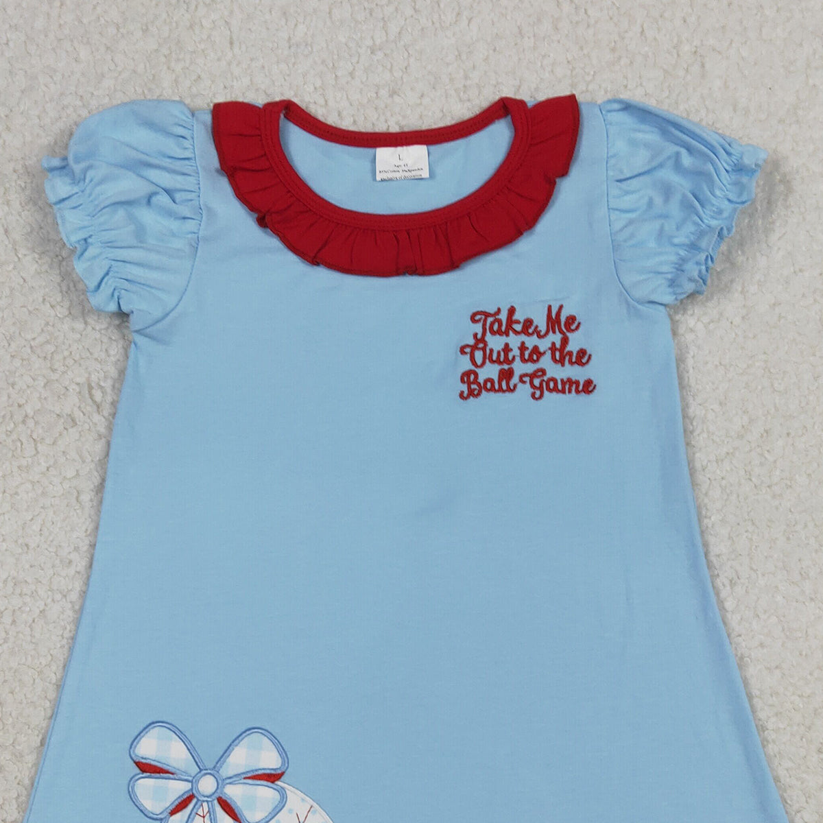 4.7 GSD3685 RTS NO MOQ （In stock) Short sleeves baseball bow kids girls dresses