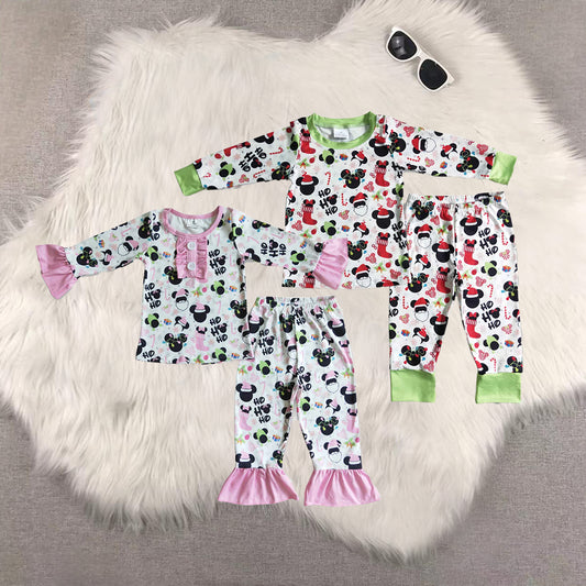 8.23 RTS Sibling Baby Boys Girls Ho ho ho mouse print boy Christmas pajamas